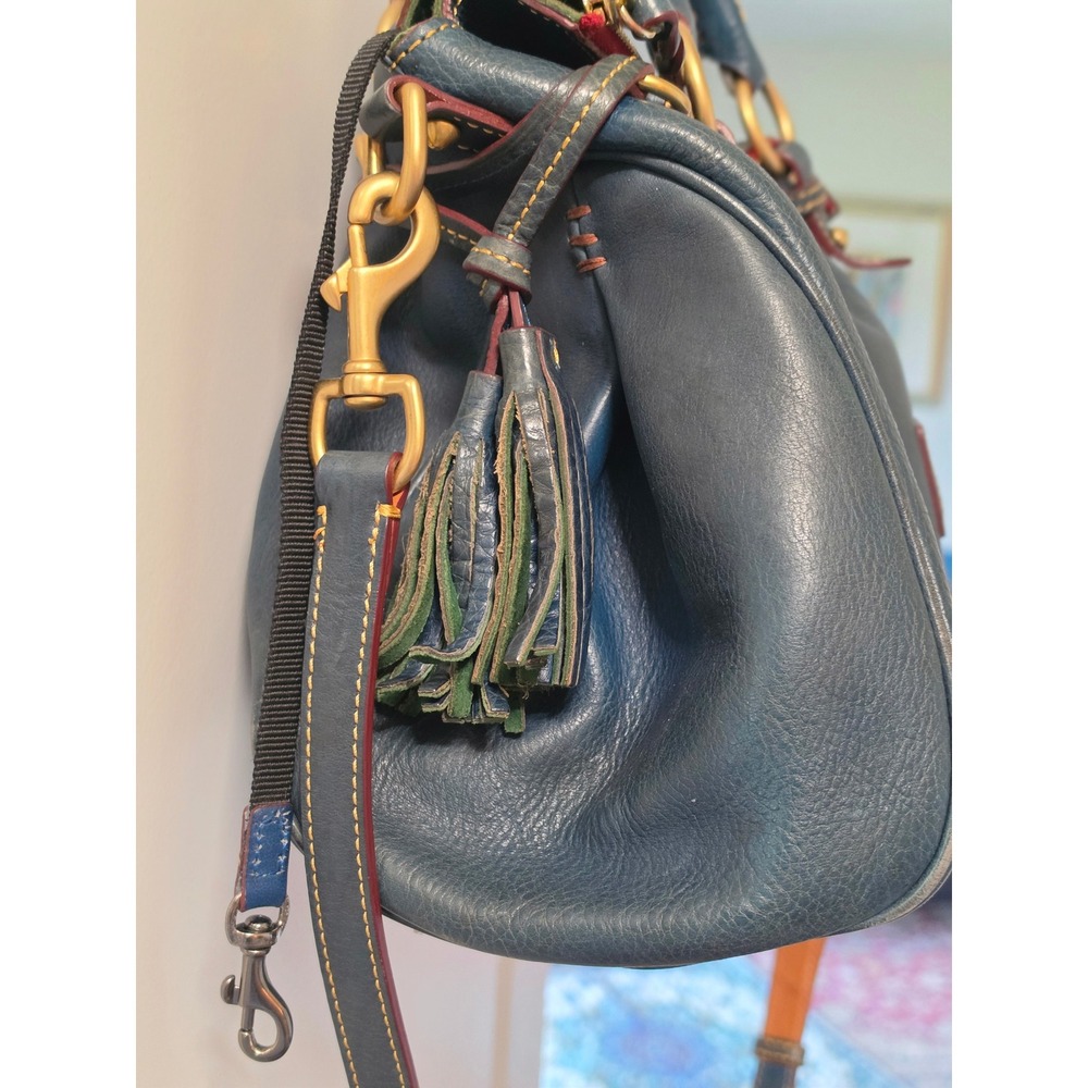 Dooney & Bourke Florentine Teal  Leather Satchel Crossbody Bag Tassel Handbag - Picture 3 of 10